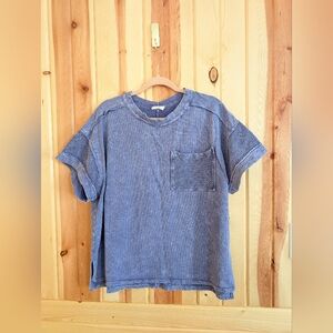 Women's L J. Her Blue Beachy Grunge Soft T-Shirt Top
